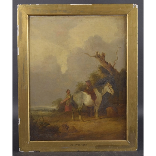 174 - WILLIAM SHAYER (1811-1892) Landscape with a woman carrying a basket and a man and horse resting, oil... 