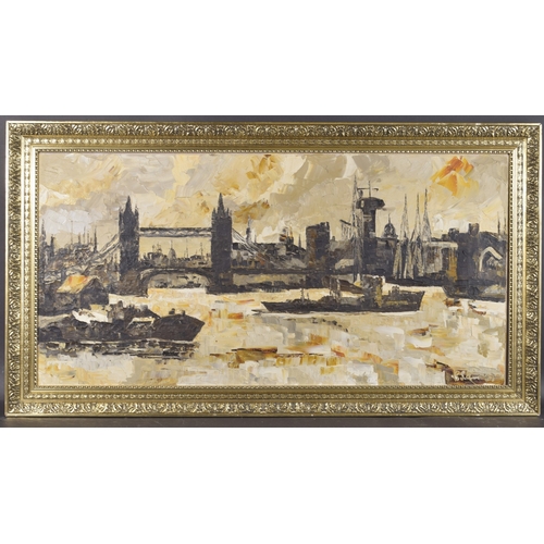 178 - MODERN BRITISH SCHOOL (MID 20TH CENTURY) View of London and the River Thames with Tower Bridge, oil ... 