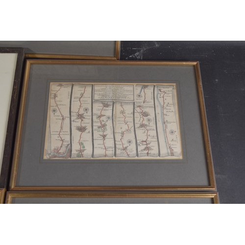 24 - FOUR 18TH CENTURY STRIP MAPS 'The Road from London to Chichester', 'The Road from London to Buckingh... 