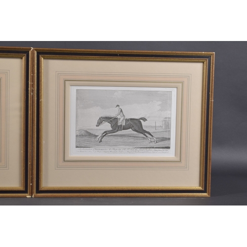 26 - AFTER H ROBERTS (18TH CENTURY) A pair of black and white engravings of racehorses, with annotations ... 