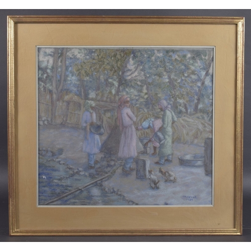 33 - MERVAT (20TH CENTURY) Women collecting water pastel, signed and dated 1989, 16.5