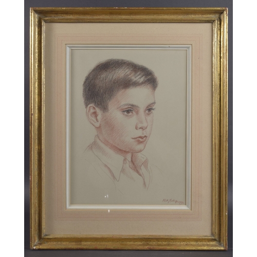 35 - MARY BISHOP (20TH CENTURY) Portrait of a boy. conte crayon, signed and dated 1956, 15.75