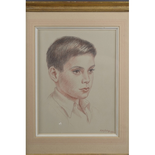 35 - MARY BISHOP (20TH CENTURY) Portrait of a boy. conte crayon, signed and dated 1956, 15.75