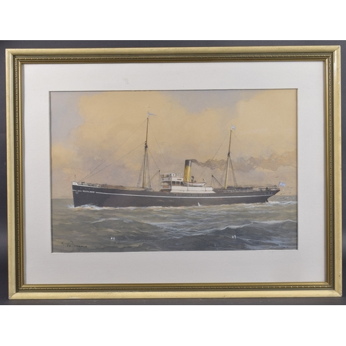 37 - MARINUS DE LONGERE (DUTCH 1912-1978) Steamship 'Nicolaos' at sea with Greek flag flying, watercolour... 