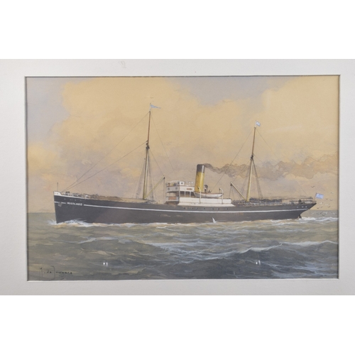 37 - MARINUS DE LONGERE (DUTCH 1912-1978) Steamship 'Nicolaos' at sea with Greek flag flying, watercolour... 