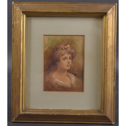 38 - HARRY GEORGE THEAKER (1873 -1954) Portrait of a woman, watercolour, signed, 6.5