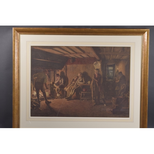 42 - HENRY REYNOLDS STEER (1858-1928) The Village Inn with people warming at the fireplace watercolour, s... 