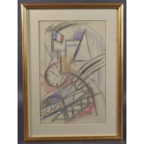 54 - ATTRIBUTED TO FELIX DEL MARLE Cubist style composition, pencil and crayon drawing, bears signature, ... 