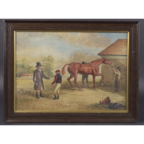 58 - 19TH CENTURY ENGLISH SCHOOL Racehorse and jockey scenes, pair of watercolours 12