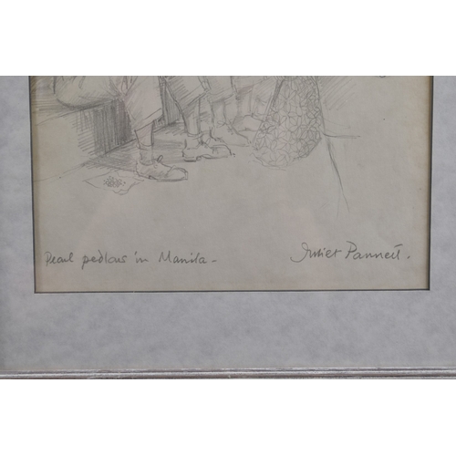 60 - JULIET PANNETT (1911-2005) 'Pearl Pedlars in Manila' pencil drawing, annotated and signed, 12.5