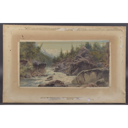 75 - ARTHUR CROFT (1828-1893) Alpine river view, watercolour, signed and dated 1879 mounted on card, unfr... 