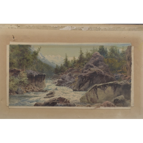 75 - ARTHUR CROFT (1828-1893) Alpine river view, watercolour, signed and dated 1879 mounted on card, unfr... 