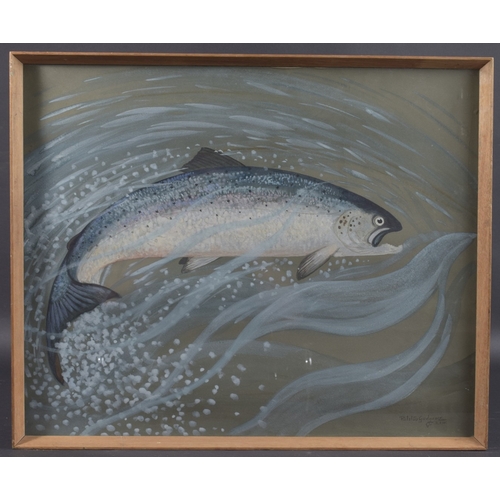 76 - RALSTON GUDGEON RSW (1910-1984) Leaping salmon, watercolour, signed, 20.25 x 24.75