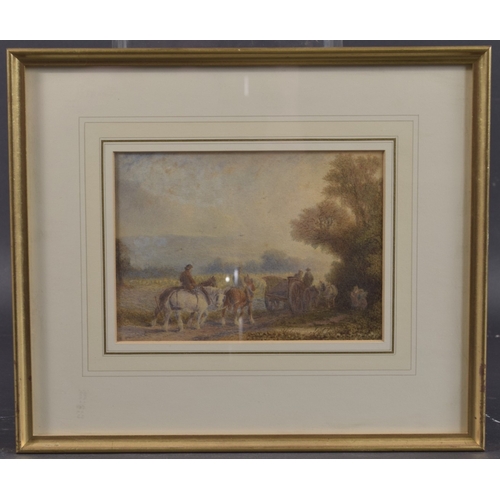 79 - ENGLISH SCHOOL (19TH CENTURY) Farm workers returning from the fields, watercolour, 5.25