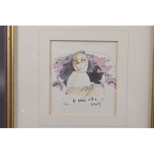 82 - TIM BULMER (20TH CENTURY) 'At peace with a brandy', watercolour, signed, 5.25