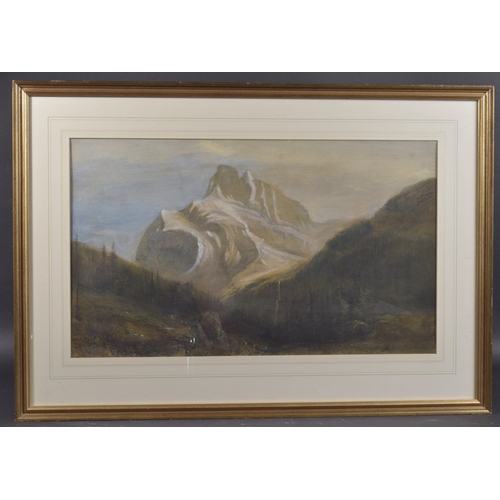 86 - ENGLISH SCHOOL (19TH CENTURY) Alpine peak above a woodland valley, watercolour, 15