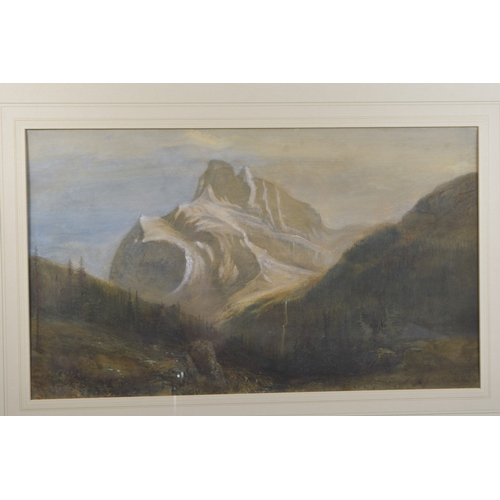 86 - ENGLISH SCHOOL (19TH CENTURY) Alpine peak above a woodland valley, watercolour, 15