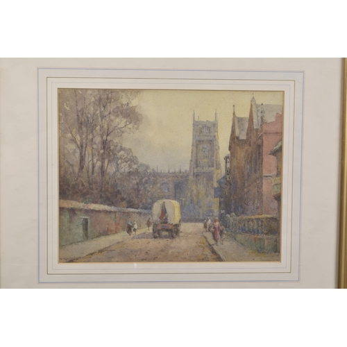 95 - EARLY 20TH CENTURY SCHOOL view of a cathedral from a side street, watercolour, signed indistinctly, ... 