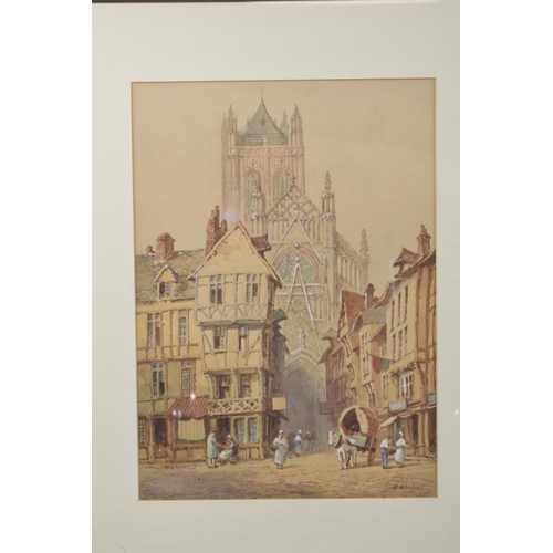 96 - PAUL MARNY (FRANCE 1829-1914) A pair of continental town scenes with church towers, watercolours, bo... 