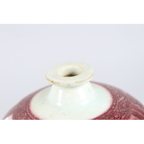 121 - A CHINESE PORCELAIN MEIPING SHAPE VASE with underglaze red decortion. 23cms high.