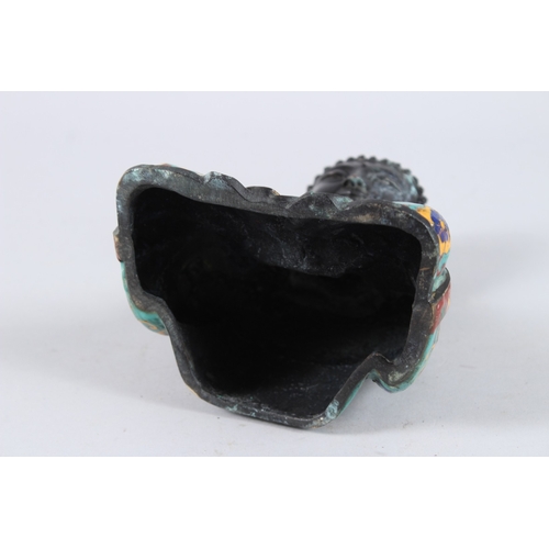 158 - A CHINESE CLOISONNE FIGURE OF A SEATED BUDDHA, hands clasped together. 22cms high.