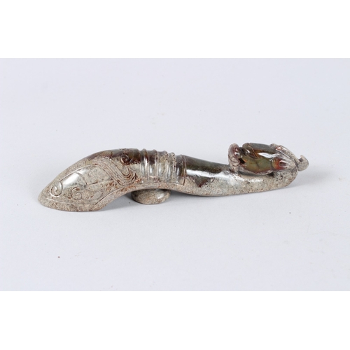 180 - A CHINESE CARVED JADE BI DISC, BELT HOOK AND A BRACKET (3).