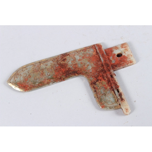 180 - A CHINESE CARVED JADE BI DISC, BELT HOOK AND A BRACKET (3).