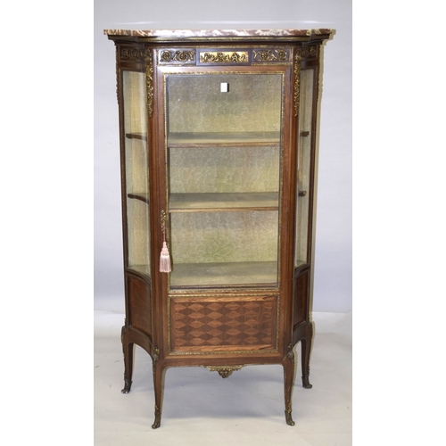 47 - A GOOD 19TH CENTURY LOUIS XVI DESIGN VITRINE with three-quarter long drawer and shaped sides, ormolu... 