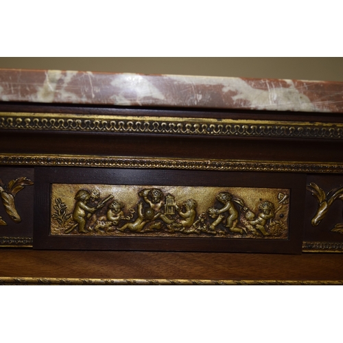 47 - A GOOD 19TH CENTURY LOUIS XVI DESIGN VITRINE with three-quarter long drawer and shaped sides, ormolu... 