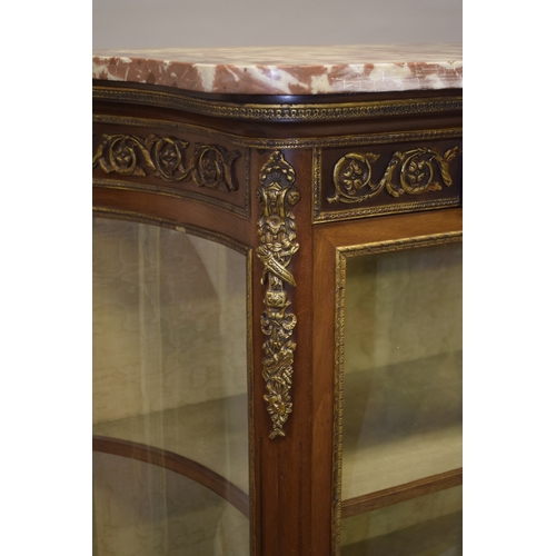47 - A GOOD 19TH CENTURY LOUIS XVI DESIGN VITRINE with three-quarter long drawer and shaped sides, ormolu... 