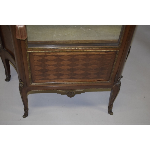 47 - A GOOD 19TH CENTURY LOUIS XVI DESIGN VITRINE with three-quarter long drawer and shaped sides, ormolu... 