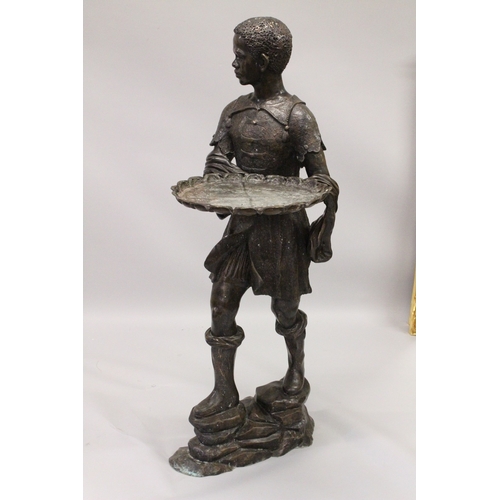 58 - A GOOD LIFE SIZE BRONZE BLACKAMOOR carrying a tray. 5ft 6ins high.