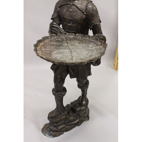 58 - A GOOD LIFE SIZE BRONZE BLACKAMOOR carrying a tray. 5ft 6ins high.