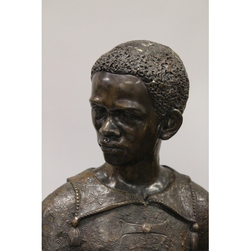 58 - A GOOD LIFE SIZE BRONZE BLACKAMOOR carrying a tray. 5ft 6ins high.