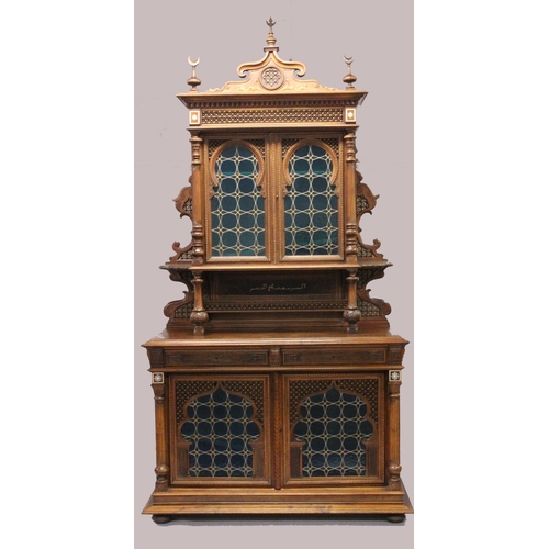 59 - AN IMPRESSIVE ITALIAN OR EGYPTIAN MOTHER-OF-PEARL INLAID HARDWOOD ORIENTAL CUPBOARD in the style of ... 