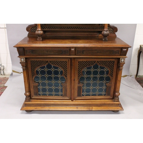 59 - AN IMPRESSIVE ITALIAN OR EGYPTIAN MOTHER-OF-PEARL INLAID HARDWOOD ORIENTAL CUPBOARD in the style of ... 