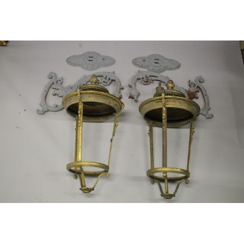 62 - A PAIR OF LARGE BRONZE WALL LIGHTS, of tapering circular form, unglazed, complete with a pair of cas... 