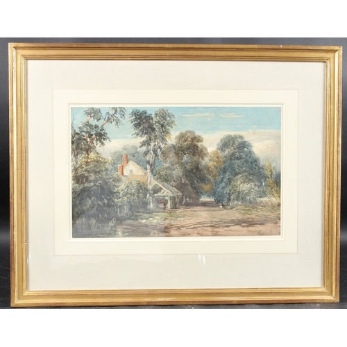 75 - DAVID COX (1783-1859) 'A cottage and byre at the edge of a wood' watercolour, signed and dated 1825,... 