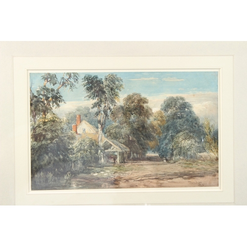 75 - DAVID COX (1783-1859) 'A cottage and byre at the edge of a wood' watercolour, signed and dated 1825,... 