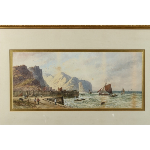 76 - LENNARD LEWIS (1826-1913) 'St Andrew's H.B' Coastal view with cliffs and harbour, watercolour, signe... 