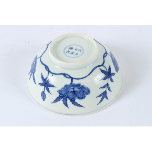 108 - A CHINESE BLUE AND WHITE BOWL. 18cms diameter.