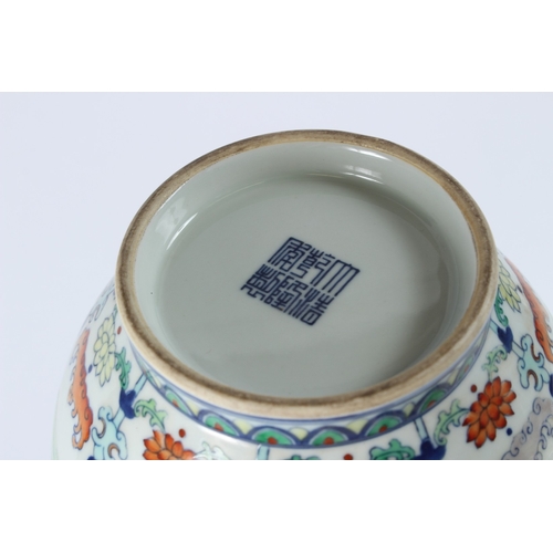 110 - A FINE CHINESE DUCAI VASE with hardwood stand. 36cms high.
