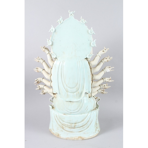 123 - A CHINESE YINQING GLAZE THOUSAND ARMED AVALOKITESVARA. 51cms high.