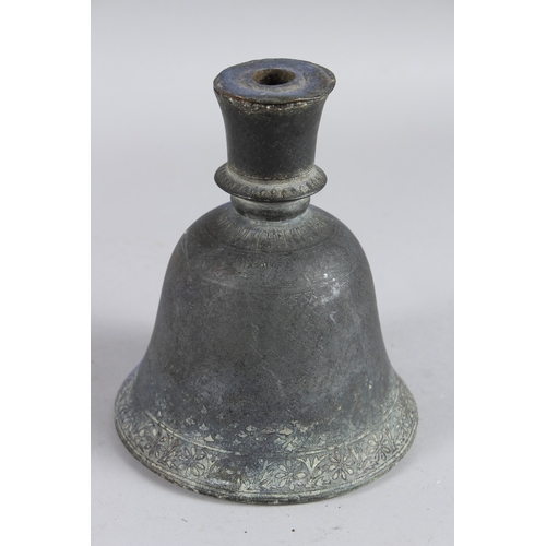 129 - AN INDIAN BRASS SHAPED HOOKAH BASE, 19th Century. 15cms high.