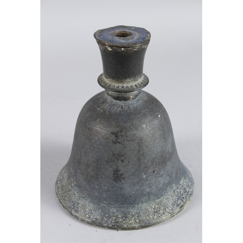 129 - AN INDIAN BRASS SHAPED HOOKAH BASE, 19th Century. 15cms high.