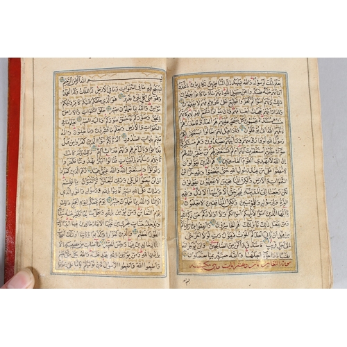 132 - A SMALL QAJAR QURAN 19TH CENTURY IRAN. 15cms long x 9cmswide x 2cms deep with nice painted lacquer b... 