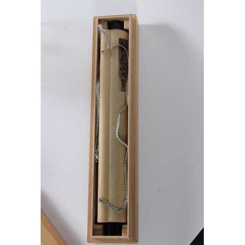 183 - A JAPANESE SCROLL, NANGA SCHOOL 1744-180. Mountains, trees and deer. Image 115cms x 27cms. Signed. I... 