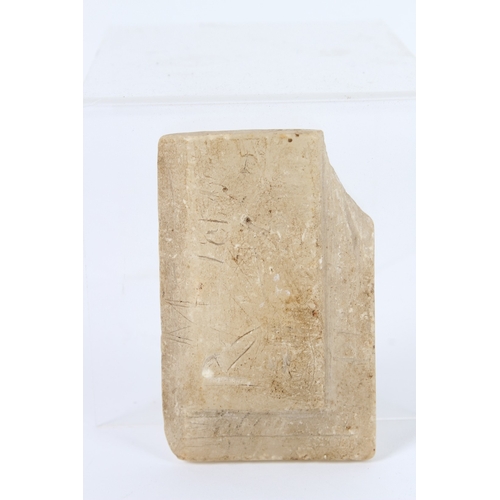 192 - ANCIENT GREEK SEPULCHRAL FRAGMENT, standing nude men. 9.5cms x 6cms.
