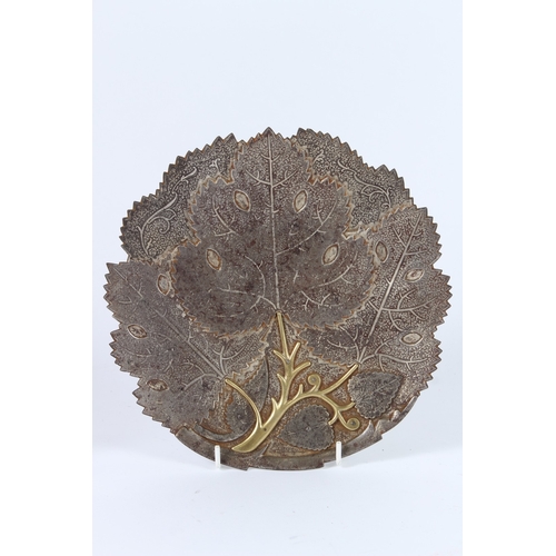 195 - A FINE SILVER INLAY KOFTGARI STYLE PLATE. Indo Persian, 19th Century. 23cms.