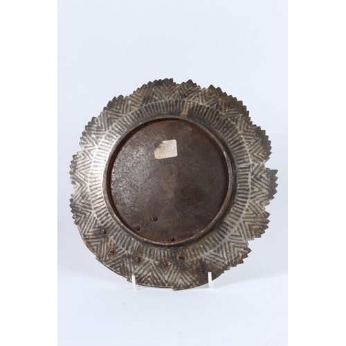 195 - A FINE SILVER INLAY KOFTGARI STYLE PLATE. Indo Persian, 19th Century. 23cms.